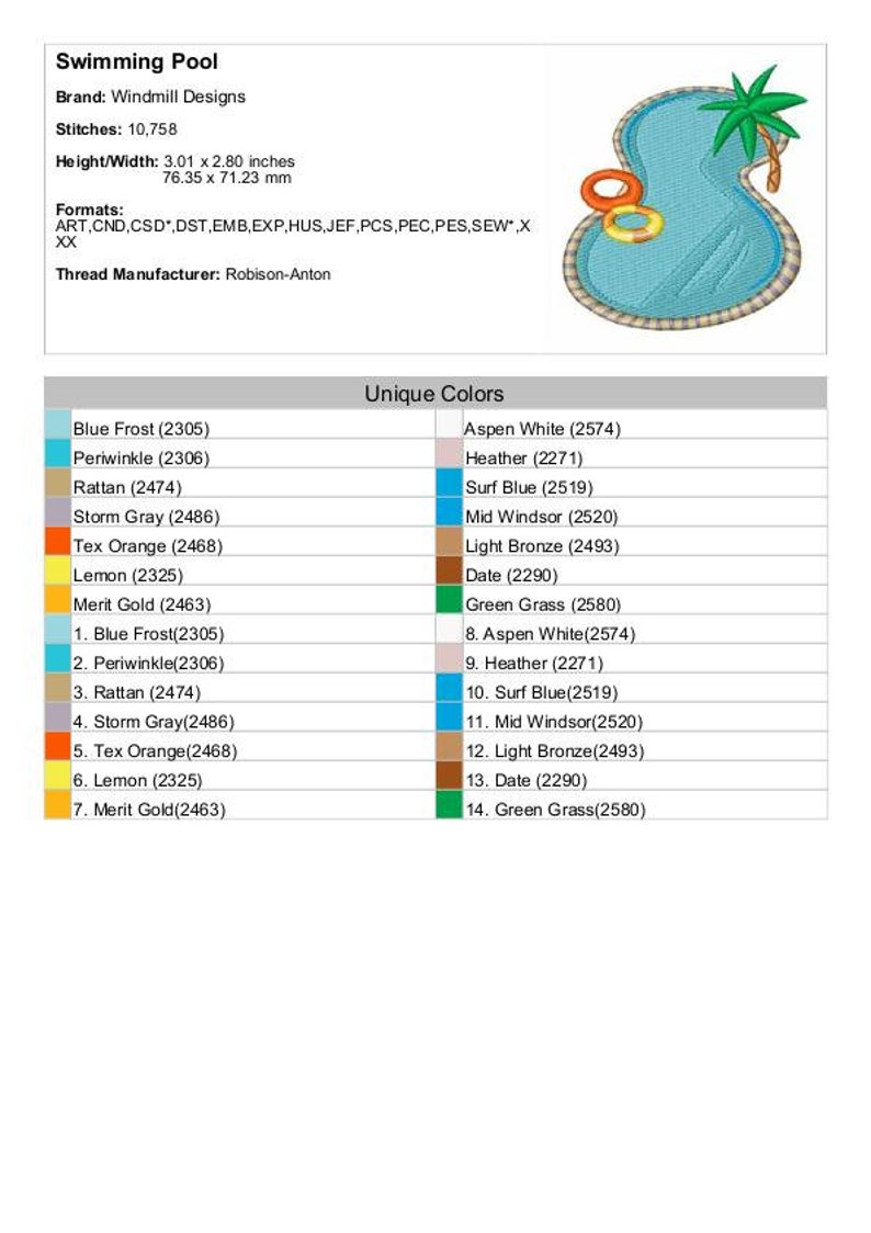 Swimming Pool Machine Embroidery Design Embroidery Designs Etsy