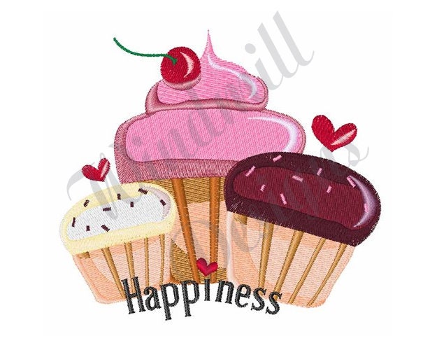 Cupcake Happiness Machine Embroidery Design Embroidery - Etsy