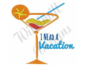 Vacation Drink - Machine Embroidery Design, Embroidery Designs, Machine Embroidery, Embroidery Patterns, Embroidery Files, Instant Download