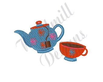 Tea Pot & Cup - Machine Embroidery Design, Embroidery Designs, Machine Embroidery, Embroidery Patterns, Embroidery Files, Instant Download