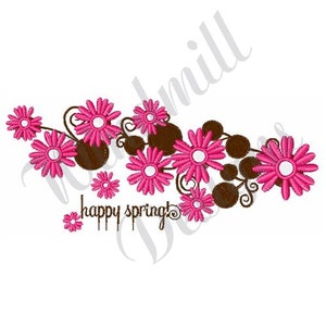 Happy Spring Flores Máquina Bordado Diseño, Diseño de Bordado, Bordado de Máquina, Bordado Patrón, Archivo de Bordado, Descarga Instantánea