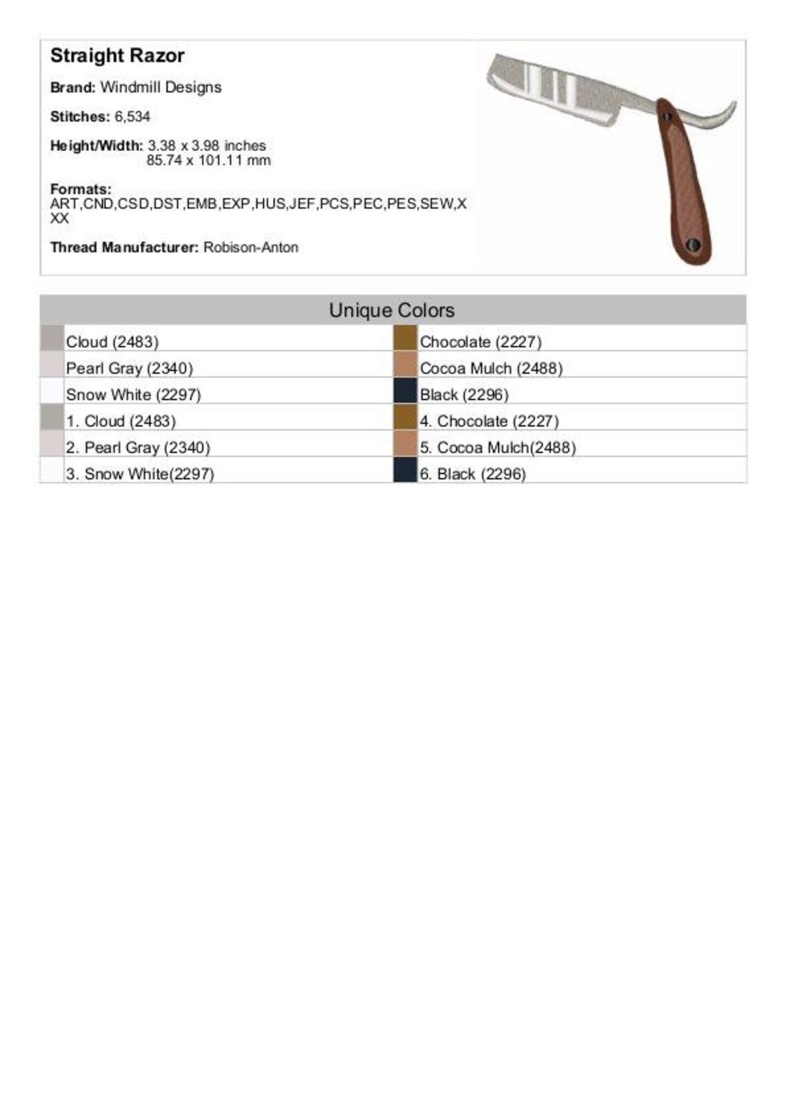 Needlework Razor Barber Straight Razor Machine Embroidery Design, Embroidery Designs ...