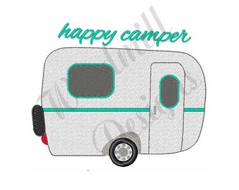 Happy Camper Travel Trailer - Machine Embroidery Design, Embroidery Designs, Machine Embroidery, Embroidery Patterns, Instant Download