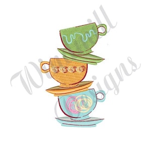 Tea Cups - Machine Embroidery Design, Embroidery Designs, Machine Embroidery, Embroidery Patterns, Embroidery Files, Instant Download