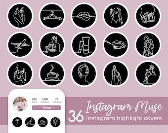 Minimal Line Art Instagram Highlight Covers Hand Drawn Lifestyle Story Highlights Negro Blanco Boho Minimalista IG Stories Icons Story Covers