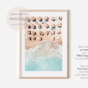 Ocean Print, Beach Poster, Ocean Waves Aerial, Beach Umbrellas Printable Art, Aerial Beach Print, Ocean Art, Sea Poster, Beach Photography