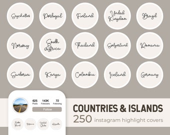 Instagram Story Highlights Covers Line Art Travel Country Names Lifestyle Blogger Icons Minimal Hand Drawn IG Covers Neutral Insta Stories