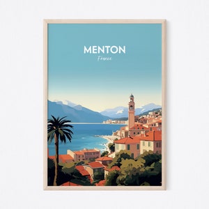 Impresión de viaje de Menton - Cartel de la Costa Azul, Cartel de la Riviera francesa, Impresión de la ciudad de Francia, Cartel de Francia, Cartel de la ciudad de Menton, Impresión de viajes de verano