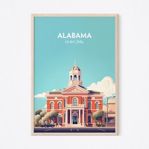 Alabama Travel Poster, Alabama City Print, America Print, United States Print, Illustration Travel Print, Housewarming Gift, Wall Decor