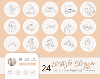 Instagram Story Highlights Icons, Hand Drawn Covers Stories Icons, Boho Neutral Instagram Line Art Lifestyle Blogger Fashion Social Covers