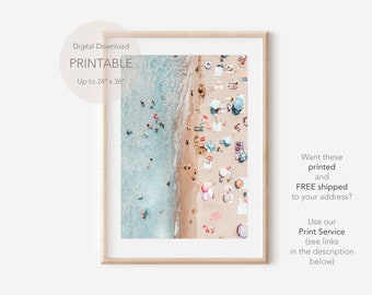 Aerial Beach Wall Art, Beach Print, Aerial People Beach Art, Aerial Beach Wall Decor, Coastal Wall Art, Ocean Print, Boho Beach Print Art