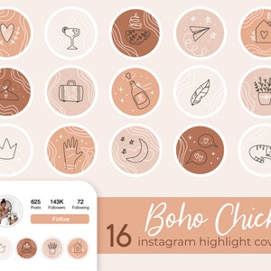 Instagram Highlight Covers, Boho Instagram Story Highlight Lifestyle Icons, Line Art Minimalist Stories, Social Media Icons Influencer iOS