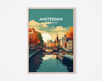 Amsterdam Print, Amsterdam Poster, Amsterdam Art, Travel Print, Netherlands Art Print, Dutch Illustration Print, City Print, Home Art Decor
