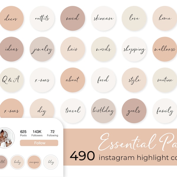 490 Instagram Story Highlight Icons, Handwritten Highlight Covers, Neutral Highlights Stories, Minimal Text Highlights For Lifestyle Blogger