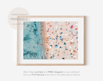 Aerial Beach Photography, Aerial Beach Print, Beach Print, Beach People Print Wall Art, Beach Print Download, Beach Printable, Printable Art