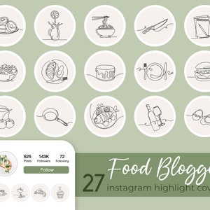 Food Restaurant Instagram Highlight Covers Boho Line Art Icons Neutral Instagram Stories Story Highlights Hand Drawn IG Blogger Social Media