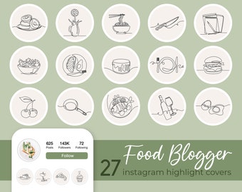 Food Restaurant Instagram Highlight Covers Boho Line Art Icons Neutral Instagram Stories Story Highlights Hand Drawn IG Blogger Social Media