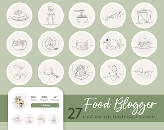 Food Restaurant Instagram Highlight Covers Boho Line Art Icons Neutral Instagram Stories Story Highlights Hand Drawn IG Blogger Social Media