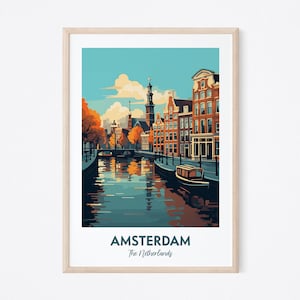 Amsterdam Travel Print, Amsterdam Poster, Netherlands Print, Amsterdam Print, Netherlands Illustration Print, Vector Travel Print, Wall Art