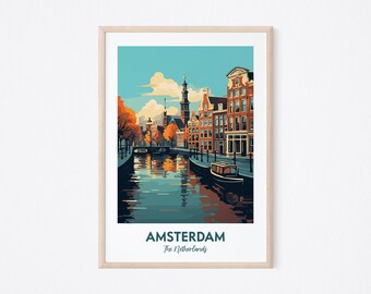 Amsterdam Travel Print, Amsterdam Poster, Netherlands Print, Amsterdam Print, Netherlands Illustration Print, Vector Travel Print, Wall Art