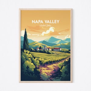 Napa Valley Poster, Napa Valley California Retro Art Print, Napa Valley Art Illustration, Napa Valley Vintage Minimal Design Poster, USA Art