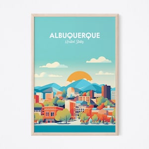 Albuquerque Travel Poster, Albuquerque Print, Albuquerque New Mexico, New Mexico City Print, Illustration Print, Vector Travel Print