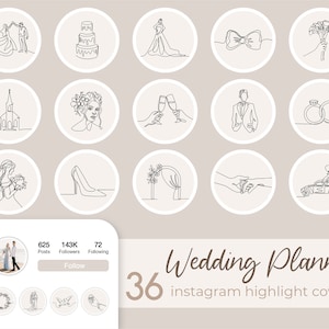 Hochzeit Instagram Highlight Cover Minimal Line Art IG Cover Insta Story Highlight Icons Creme neutral handgezeichnet Hochzeit Highlights Geschichten