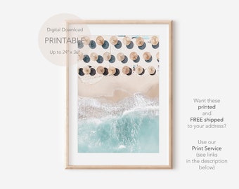 Aerial Beach Print, Aerial People Beach, Aerial Ocean Waves Print, Aerial Beach Sea Print, Ocean Art Print, People Beach Umbrellas Art Print