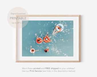 Aerial Ocean Waves Print, People Swimming Ocean, Aerial Pool, Beach Photography, Coastal Wall Art, Beach Print, Printable Aerial Photography