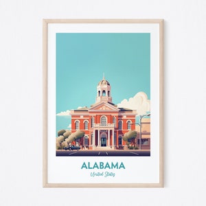 Alabama Travel Poster, Alabama City Print, America Print, Illustration Print, Vector Travel Print, Housewarming Gift, Wall Decor, Digital
