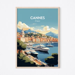 Cannes Travel Print - Impresión de la Riviera Francesa, Impresión del Festival de Cine de Cannes, Cartel de la Costa Azul, Cartel de Cannes, Impresión de playa, Playa de la Riviera Francesa