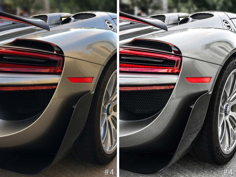 May include: A silver Porsche 918 Spyder with a black rear diffuser and red taillights. The car is parked on a gray surface. #4