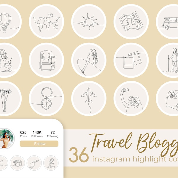 Instagram Story Highlights Covers Travel Blogger Highlight Icons Minimal Lifestyle Line Art Hand Drawn Insta Stories Aesthetic Boho Neutral