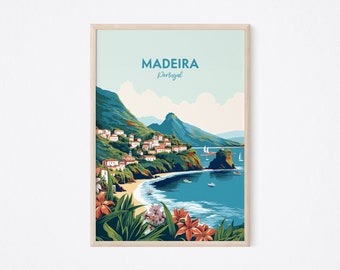 Stampa di viaggio Funchal Madeira - Stampa Madeira, Poster Funchal, Stampa Madeira, Stampa da spiaggia, Poster Portogallo, Regalo di nozze, Regalo di compleanno