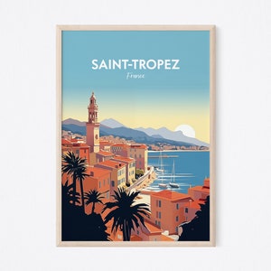 Impresión de viaje de Saint Tropez - Cartel de la Costa Azul, Cartel de la Riviera Francesa, Impresión de la ciudad de Francia, Cartel de Francia, Cartel de la ciudad de Saint Tropez