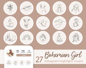 Instagram Highlights Covers Boho Line Art Social Media Icons Neutral Story Minimalist Hand Drawn Bohemian IG Beauty Lifestyle Insta Stories