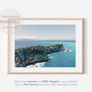 Greece Print, Lefkada Greece Island Travel Photography, Greek Aerial Lighthouse Beach, Aerial Greece Island, Blue Island Landscape Art Print