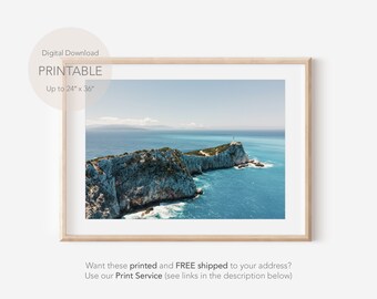 Greece Print, Lefkada Greece Island Travel Photography, Greek Aerial Lighthouse Beach, Aerial Greece Island, Blue Island Landscape Art Print