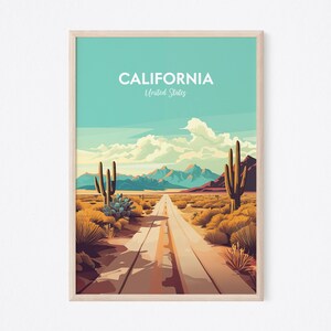 Kalifornische Wüste Poster, Palmenwüste Kalifornien Druck, Wüstenkaktus Kunst Illustration, Wüstenkaktus Vintage Druck, Minimales Designplakat