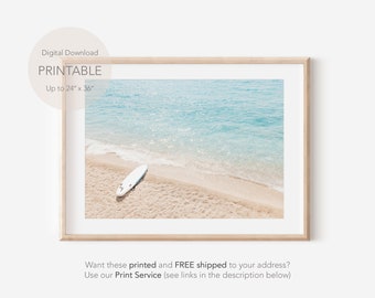 Havstryck, Surfarstrandsaffisch, Surfande havsvågor antenn, Surfbräda utskrivbar väggkonst, Havsväggkonst, Flygfoto över strand, Strandfotografi