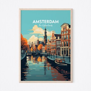 Amsterdam Travel Poster, Amsterdam Print, Netherlands Print, Amsterdam City Print, Netherlands Illustration Print, Travel Art Print Decor