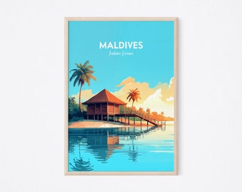 Wydruk artystyczny Malediwów - Wydruk Malediwów, Wydruk plażowy, Plakat Malediwów, Sztuka Malediwów, Plakat z Azji Południowej, Wydruk palm, Wydruk egzotycznej wyspy
