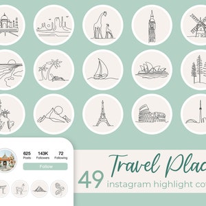Instagram Story Highlight Icons Lifestyle Travel Blogger Highlights Minimal Line Art Hand Drawn IG Covers Neutral Social Media Insta Stories