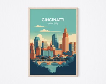 Cincinnati Travel Print, Cincinnati Poster, United States Print, Cincinnati Print, Cincinnati Ohio Print, Wedding Gift, Birthday Present