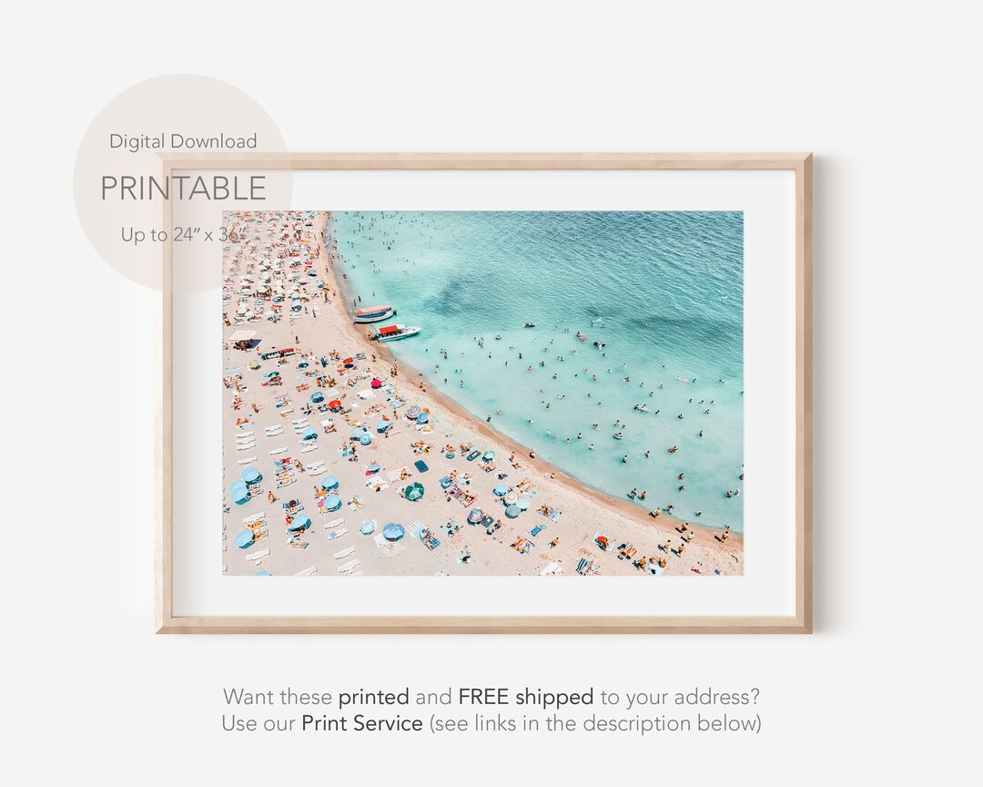 Coastal Beach Wall Art, Aerial Beach Print, People Beach Poster, Beach