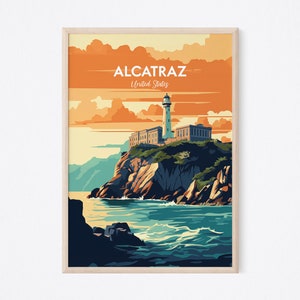Alcatraz Travel Poster, Alcatraz Island Print, Alcatraz Island Poster Design, Alcatraz Wall Art, Illustration Print, Housewarming Gift Decor