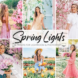 Peut inclure: Un ensemble de 6 préréglages Lightroom et Photoshop appelés "Spring Lights" pour éditer des photos avec une ambiance douce, chaude et aérée. Les préréglages sont conçus pour améliorer les couleurs et créer un look rêveur et romantique.
