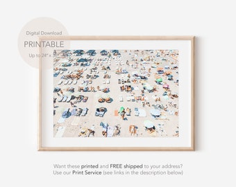 Beach Print, People Beach Print, Aerial Beach Print, Aerial Print, Beach Printable Wall Art, Large Beach Digital Download, Beach Poster Art