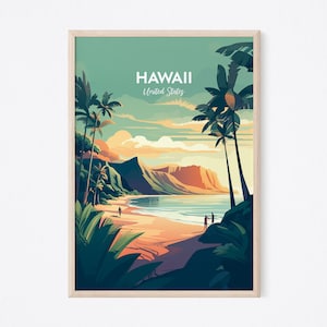 Hawaii Reisedruck, Hawaii Reiseplakat, Hawaii Landschaftsdruck, Tropisches Paradies Ansicht Kunst, Hawaii Reiseplakat, Vintage Hawaii Plakat