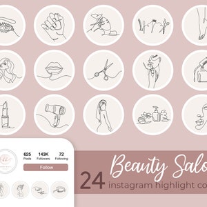 Beauty Instagram Story Highlights Salon Icons, Hand Drawn Covers Stories Fashion Social Media Icon, Instagram Bloggers Hair Makeup Artist